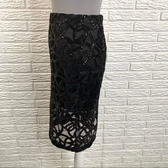 Express Black Sequined Lace Pencil Skirt Size 0 - Picture 5 of 7